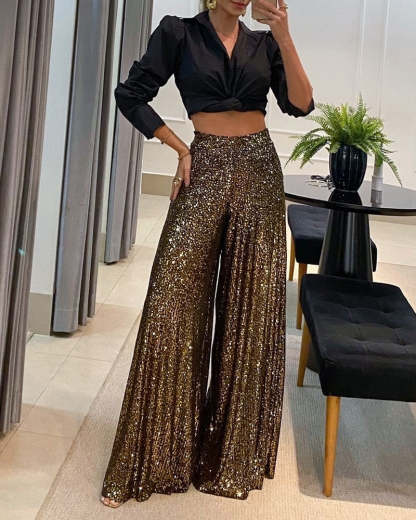High Waist Sequin Wide Leg Pants (Buy 2 Free Shipping)