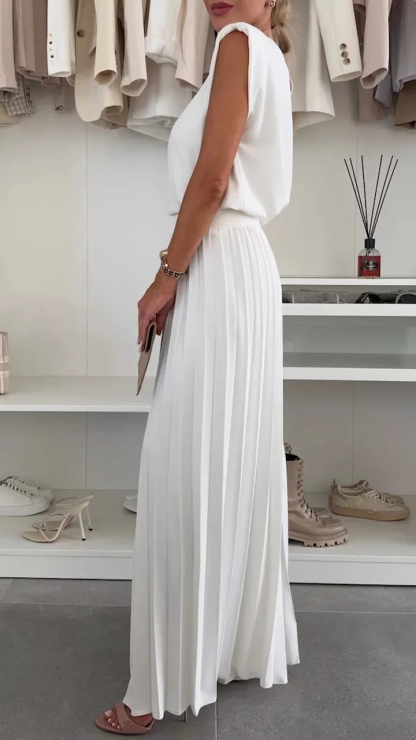 Sleeveless Top & Pleated Wide-Leg Pants Two-Piece Set (Buy 2 Free Shipping)