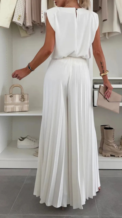 Sleeveless Top & Pleated Wide-Leg Pants Two-Piece Set (Buy 2 Free Shipping)