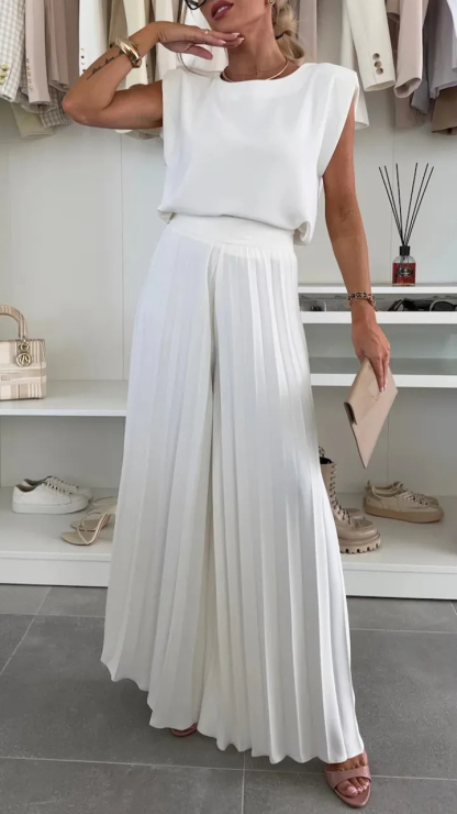 Sleeveless Top & Pleated Wide-Leg Pants Two-Piece Set (Buy 2 Free Shipping)