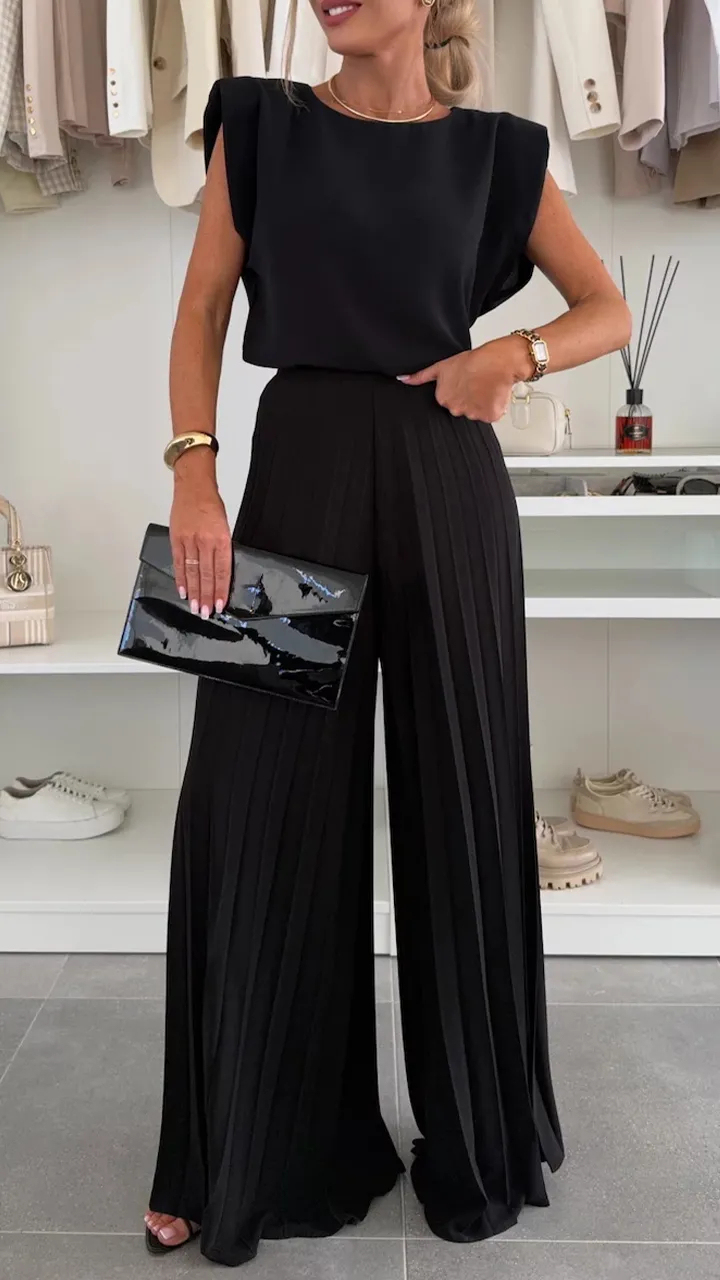 Sleeveless Top & Pleated Wide-Leg Pants Two-Piece Set (Buy 2 Free Shipping)