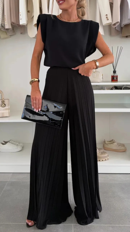 Sleeveless Top & Pleated Wide-Leg Pants Two-Piece Set (Buy 2 Free Shipping)