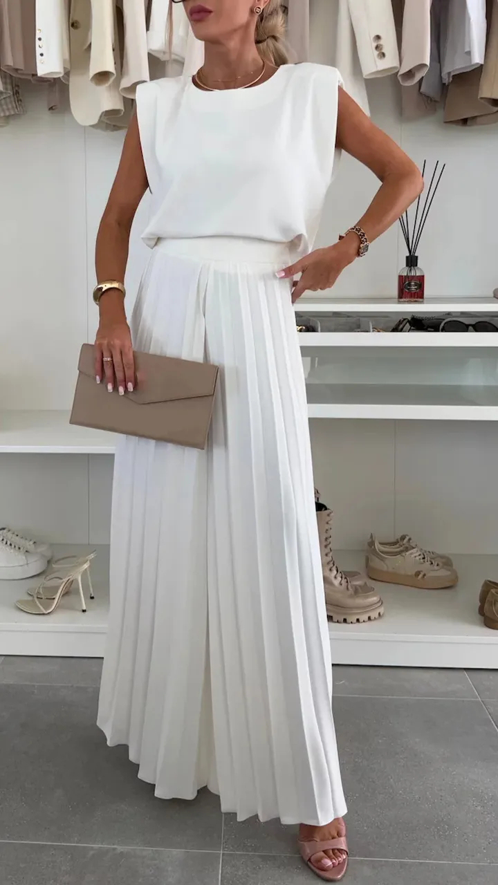 Sleeveless Top & Pleated Wide-Leg Pants Two-Piece Set (Buy 2 Free Shipping)