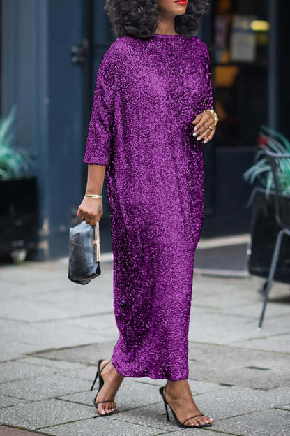 Glittery Sequin Drop Shoulder Maxi Dress (Buy 2 Free Shipping)