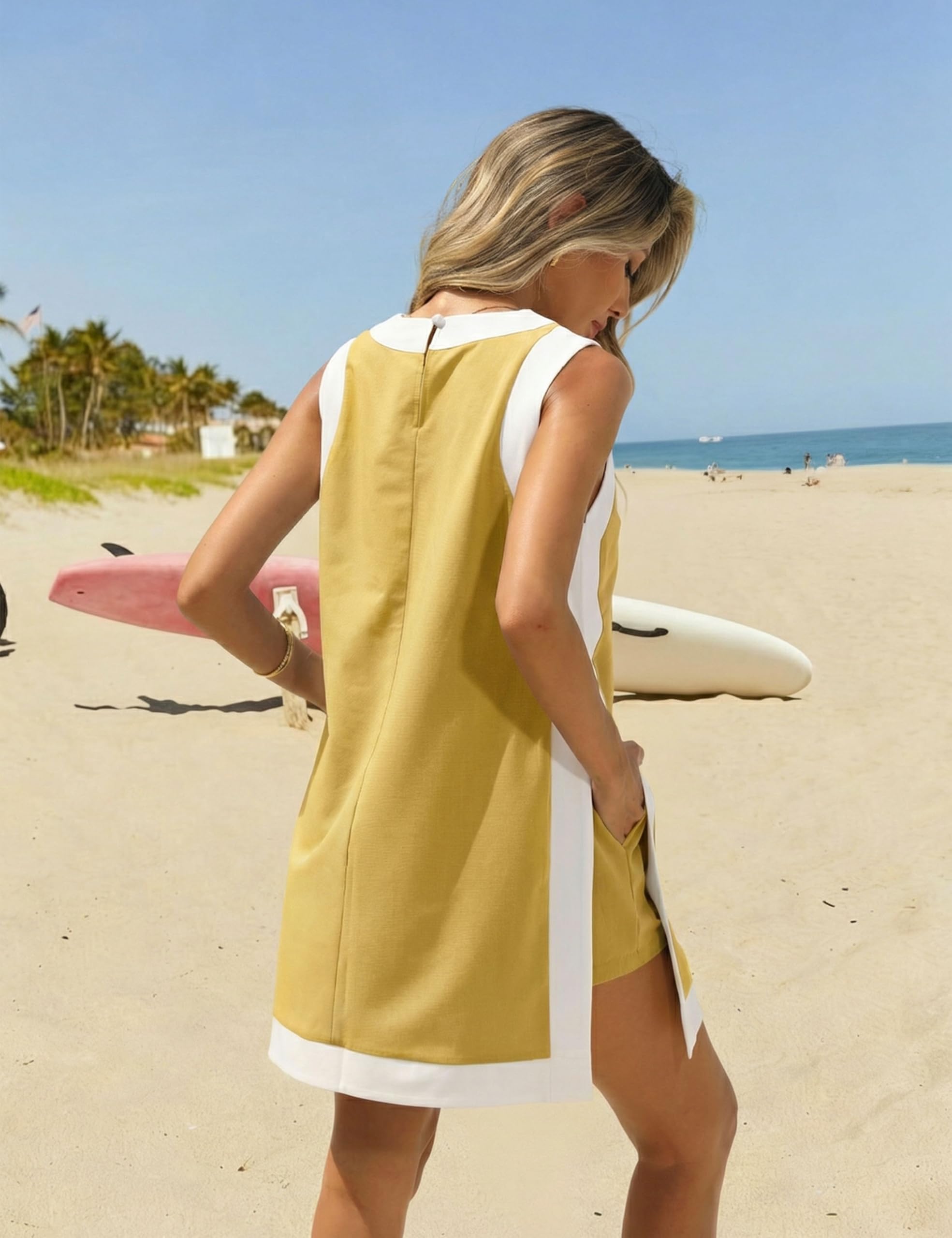Relaxed Colorblock Side-Slit Dress and Shorts Two Piece Set