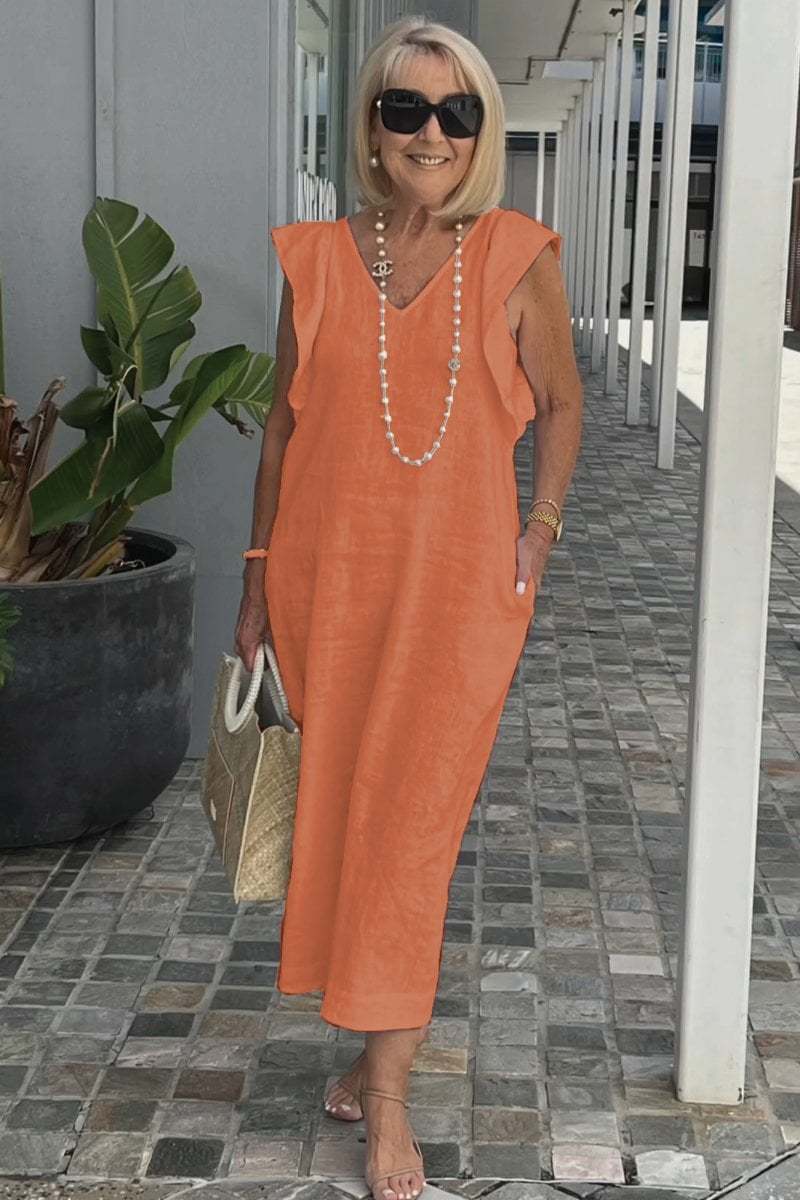 Elegant Linen Sleeveless Dress with Back Bow Detail (Buy 2 Free Shipping)