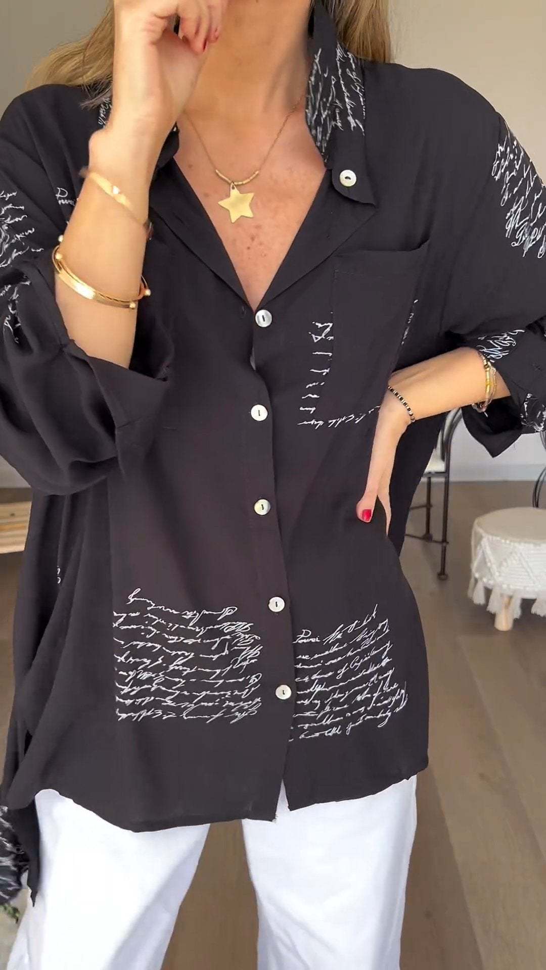 2024 Hot Sale❤️Letter Print Fashion Lapel Shirt(Buy 2 Free Shipping)