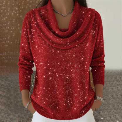 Cozy Shimmer Cowl Neck Knit Pullover Sweater  (Buy 2 Free Shipping)
