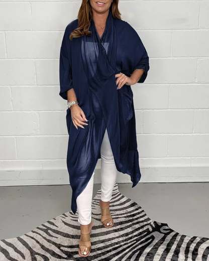 Elegant Drape Front Sheer Cardigan with Batwing Sleeves Long Outerwear
