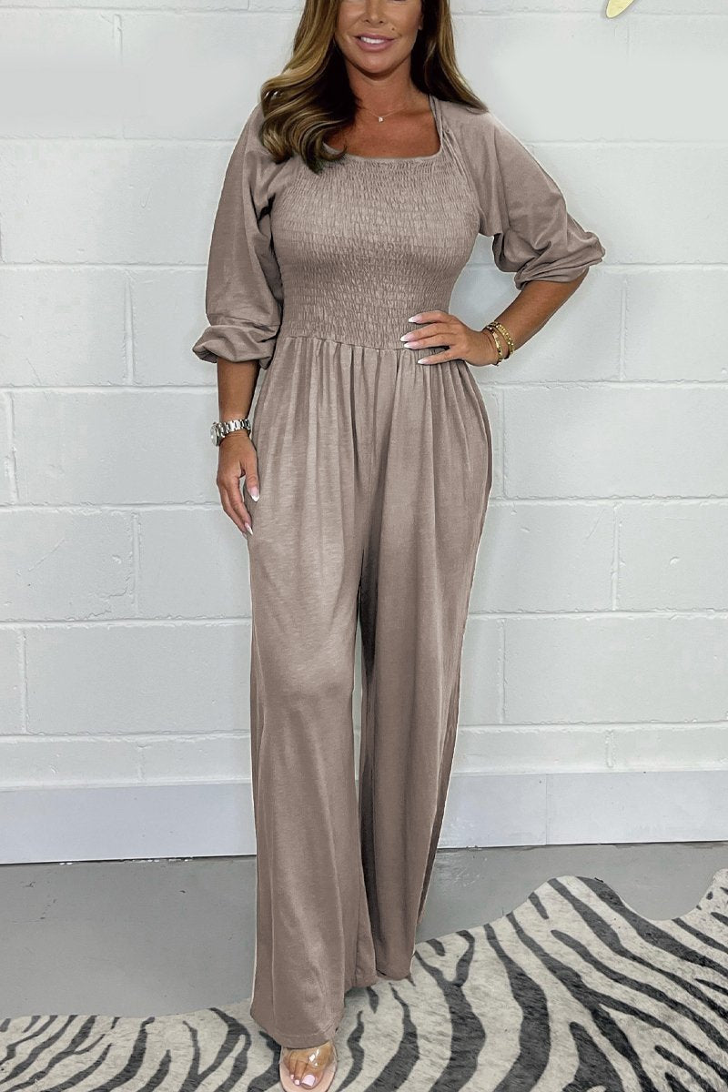 Elegant Smocked Bodice Wide Leg One Piece Jumpsuit (Buy 2 Free Shipping)