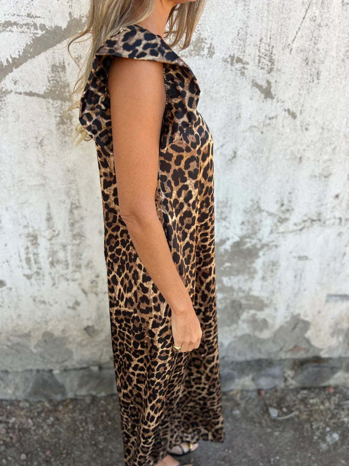 Leopard Print V-Neck Jumpsuit With Front Pockets (Buy 2 Free Shipping)