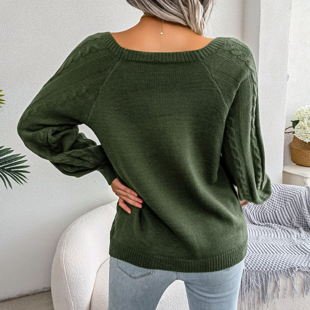 Textured Cable Knit Button Detail Relaxed Fit Sweater