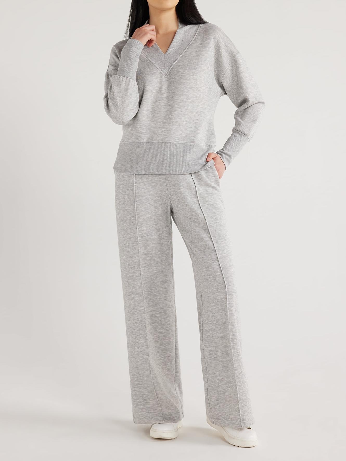 Women's Solid 2 Piece Sets Outfits Casual Long Sleeve Sweatsuits Sets 