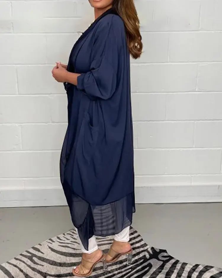 Elegant Drape Front Sheer Cardigan with Batwing Sleeves Long Outerwear