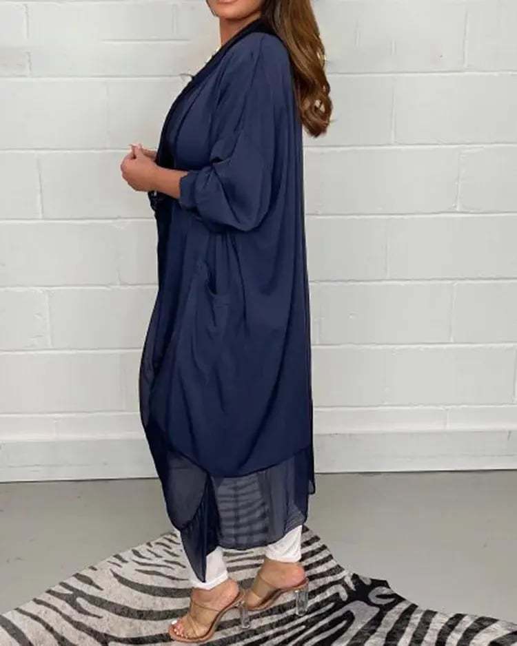 Elegant Drape Front Sheer Cardigan with Batwing Sleeves Long Outerwear