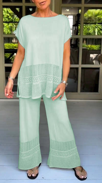Woven Detail Relaxed Fit Two-Piece Set (Buy 2 Free Shipping)
