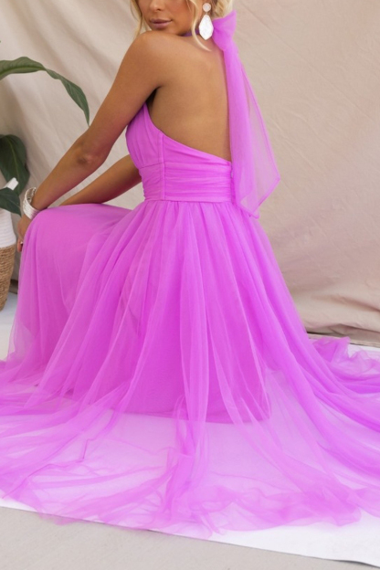 Gathered Detail Halter Maxi Dress