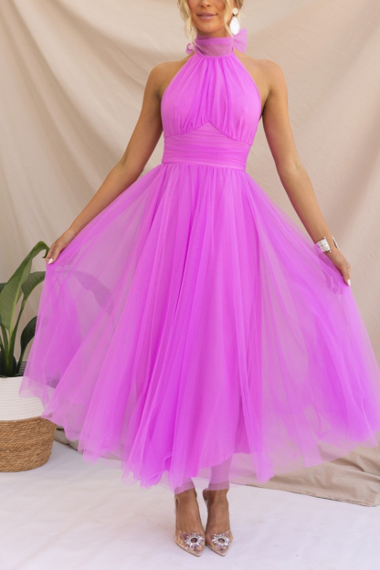 Gathered Detail Halter Maxi Dress