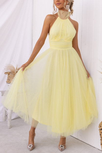 Gathered Detail Halter Maxi Dress