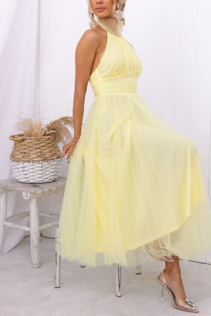 Gathered Detail Halter Maxi Dress