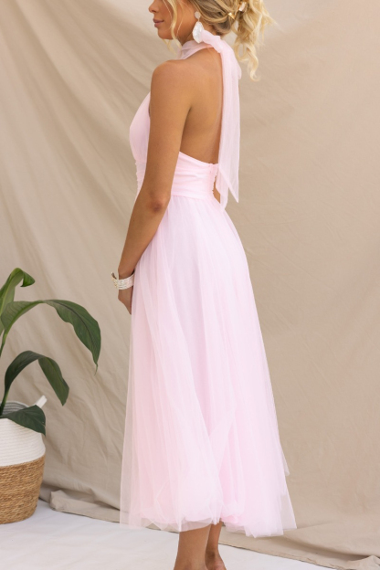 Gathered Detail Halter Maxi Dress