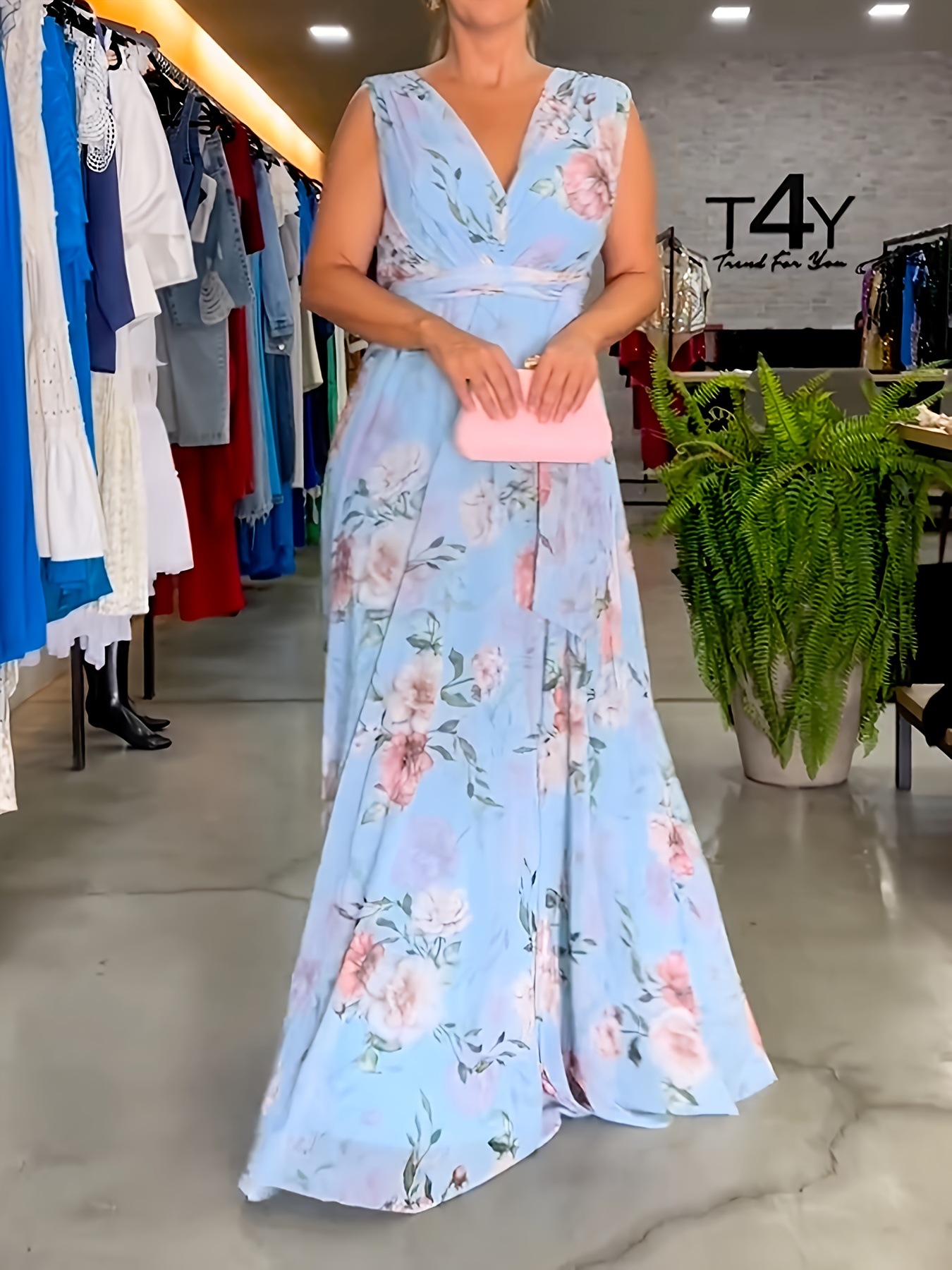 Elegant Floral V-Neck Sleeveless Maxi Dress with Belt (Buy 2 Free Shipping)