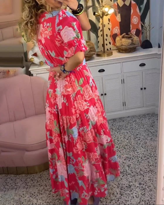 Last Day Promotion❤️Floral Print V-neck Dress(Buy 2 Free Shipping)