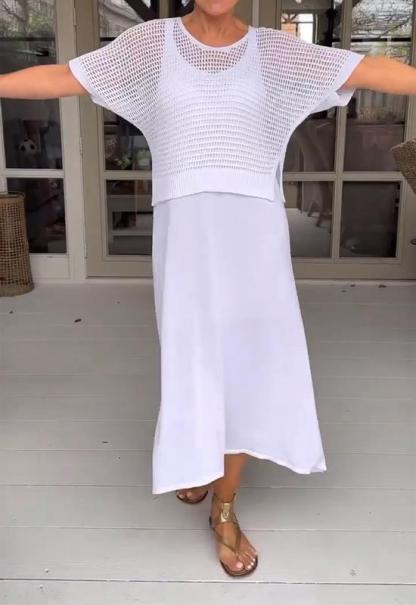 Casual Suspender Dress and Hollow Blouse Two-piece Suit (Buy 2 Free Shipping)
