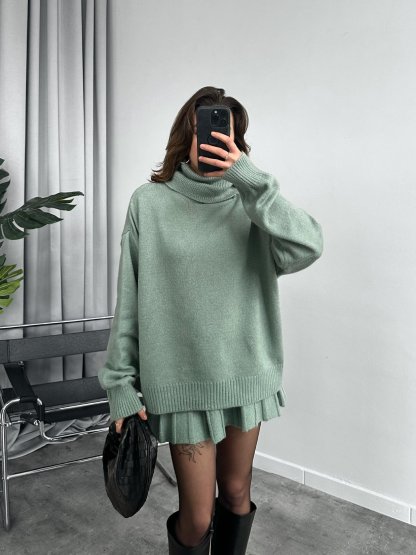 High-Neck Knitted Skirt Suit for Elegant Style(Top + Skirt)