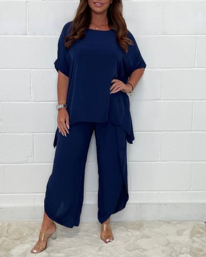 Relaxed Fit Casual Top & Wide Leg Pants Two Piece Set (Buy 2 Free Shipping)
