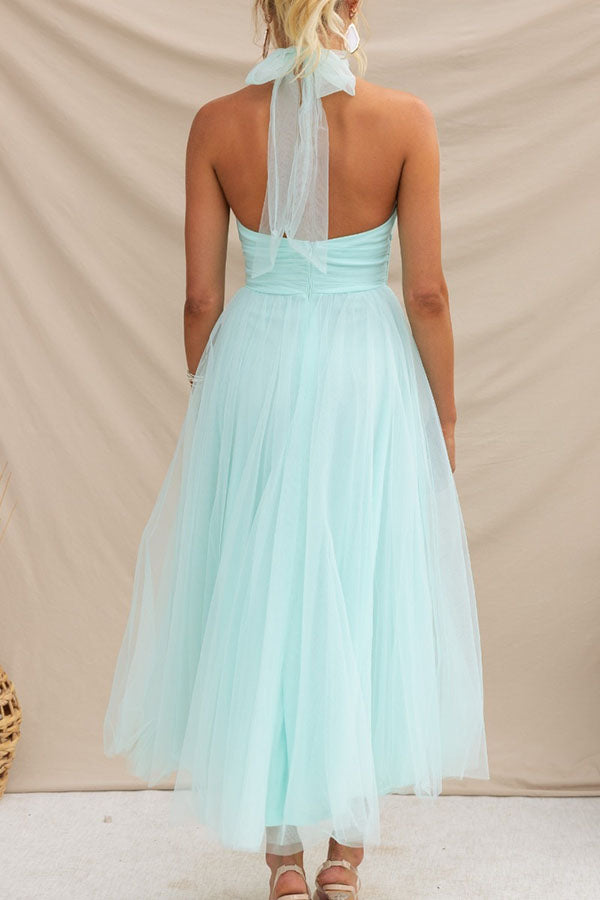 Gathered Detail Halter Maxi Dress