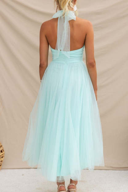 Gathered Detail Halter Maxi Dress