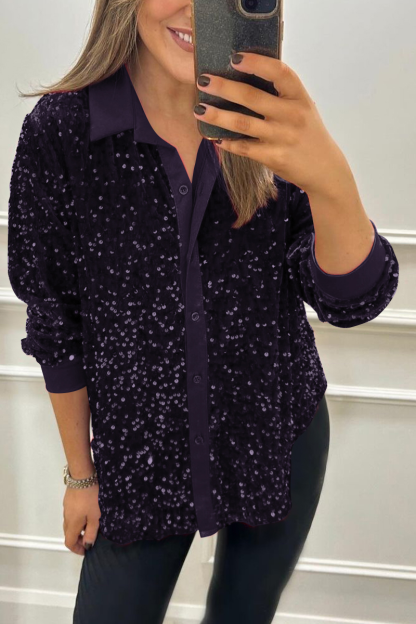 Lapel Single Row Sparkly Party Shirt (Buy 2 Free Shipping)