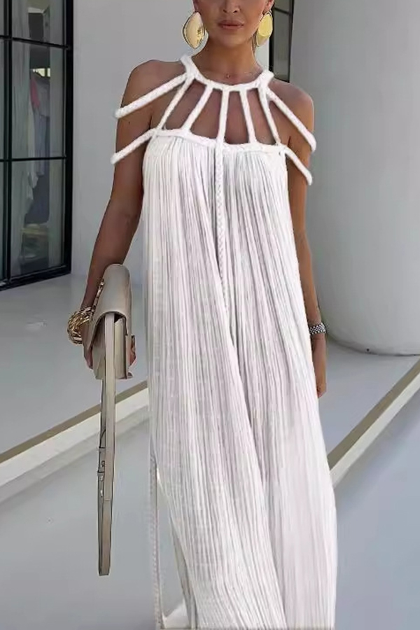 Modern and Sophisticated Linen Blend Draped Braids Cover Up Maxi Dress (Buy 2 Free Shipping)