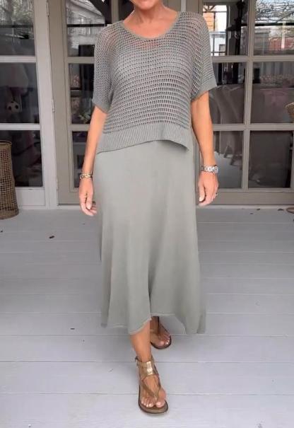 Casual Suspender Dress and Hollow Blouse Two-piece Suit (Buy 2 Free Shipping)