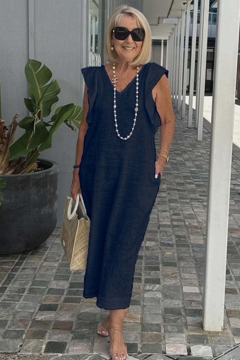 Elegant Linen Sleeveless Dress with Back Bow Detail (Buy 2 Free Shipping)