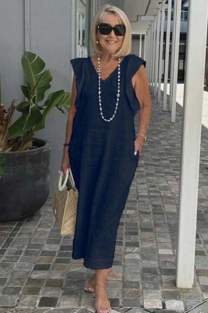 Elegant Linen Sleeveless Dress with Back Bow Detail (Buy 2 Free Shipping)