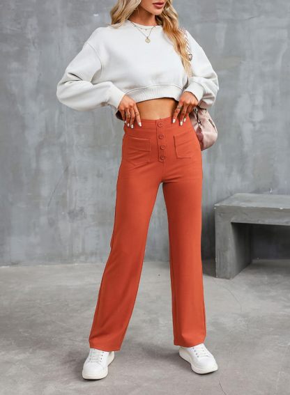 High Waisted Elastic Straight Leg Casual Pants(Buy 2 Free Shipping)