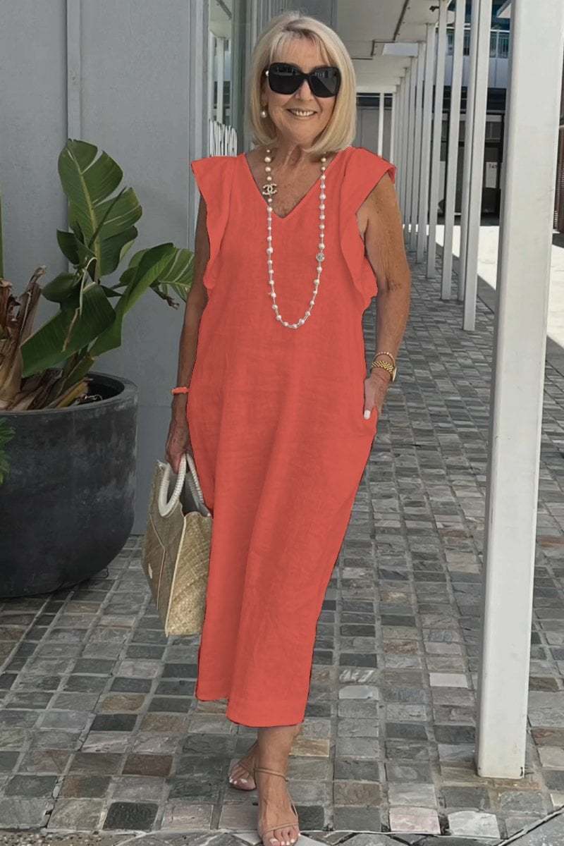 Elegant Linen Sleeveless Dress with Back Bow Detail (Buy 2 Free Shipping)