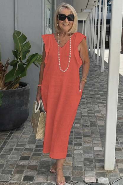 Elegant Linen Sleeveless Dress with Back Bow Detail (Buy 2 Free Shipping)