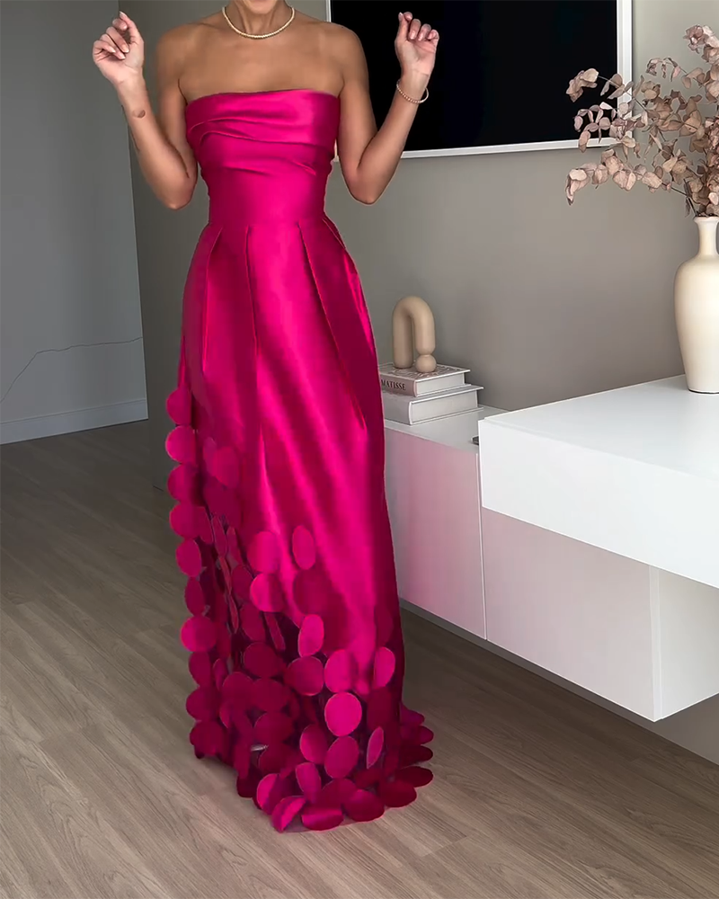 Satin Polka Dot Off Shoulder Maxi Dress (Buy 2 Free Shipping)