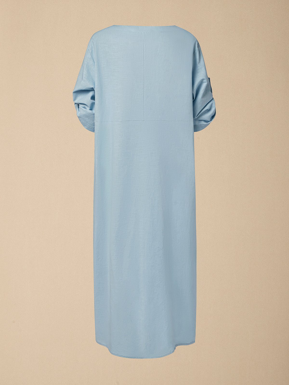 Linen Crew Neck Plain Short Sleeve Midi Dress