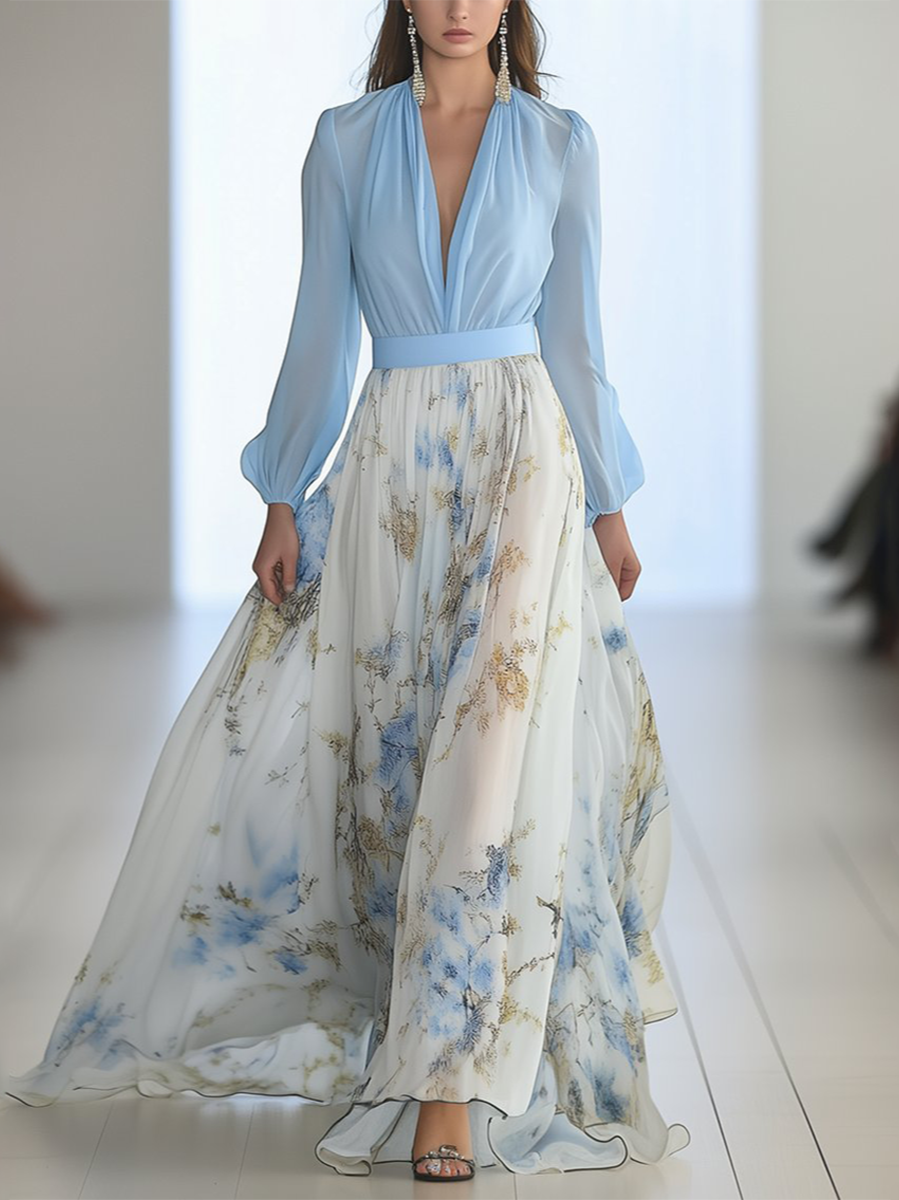 Elegant Chiffon Long Sleeve Maxi Dress (Buy 2 Free Shipping)