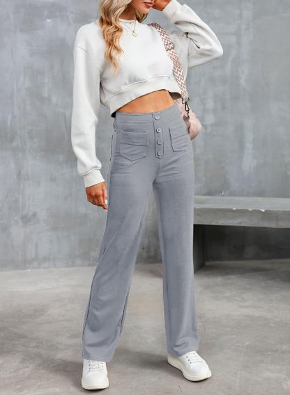 High Waisted Elastic Straight Leg Casual Pants(Buy 2 Free Shipping)