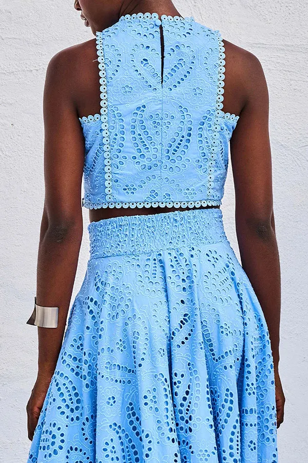Paris Dreaming Embroidered Lace High Rise Pocketed Maxi Skirt and Crop Tank Top(Buy 2 Free Shipping)