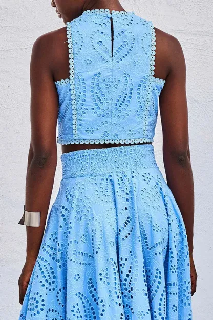 Paris Dreaming Embroidered Lace High Rise Pocketed Maxi Skirt and Crop Tank Top(Buy 2 Free Shipping)