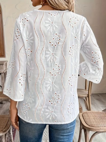 Elegant Embroidered Eyelet Floral Blouse