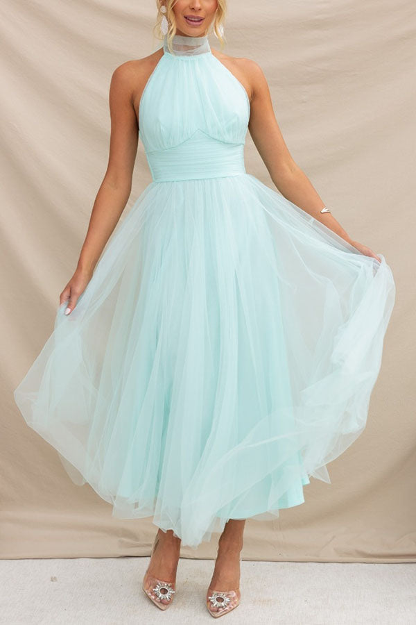 Gathered Detail Halter Maxi Dress