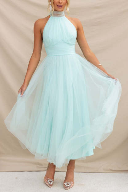 Gathered Detail Halter Maxi Dress