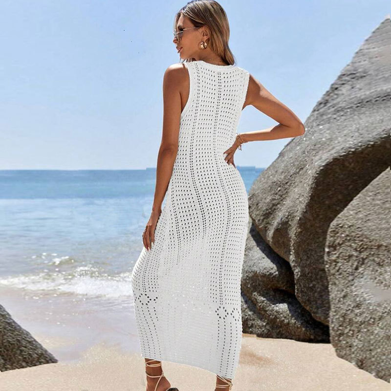Elegant V-Neck Sleeveless Crochet Knit Maxi Dress